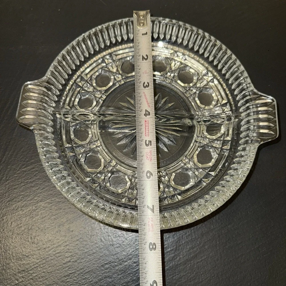Federal Glass‎ Windsor Button & Cane Divided Relish Dish Vintage 1970's